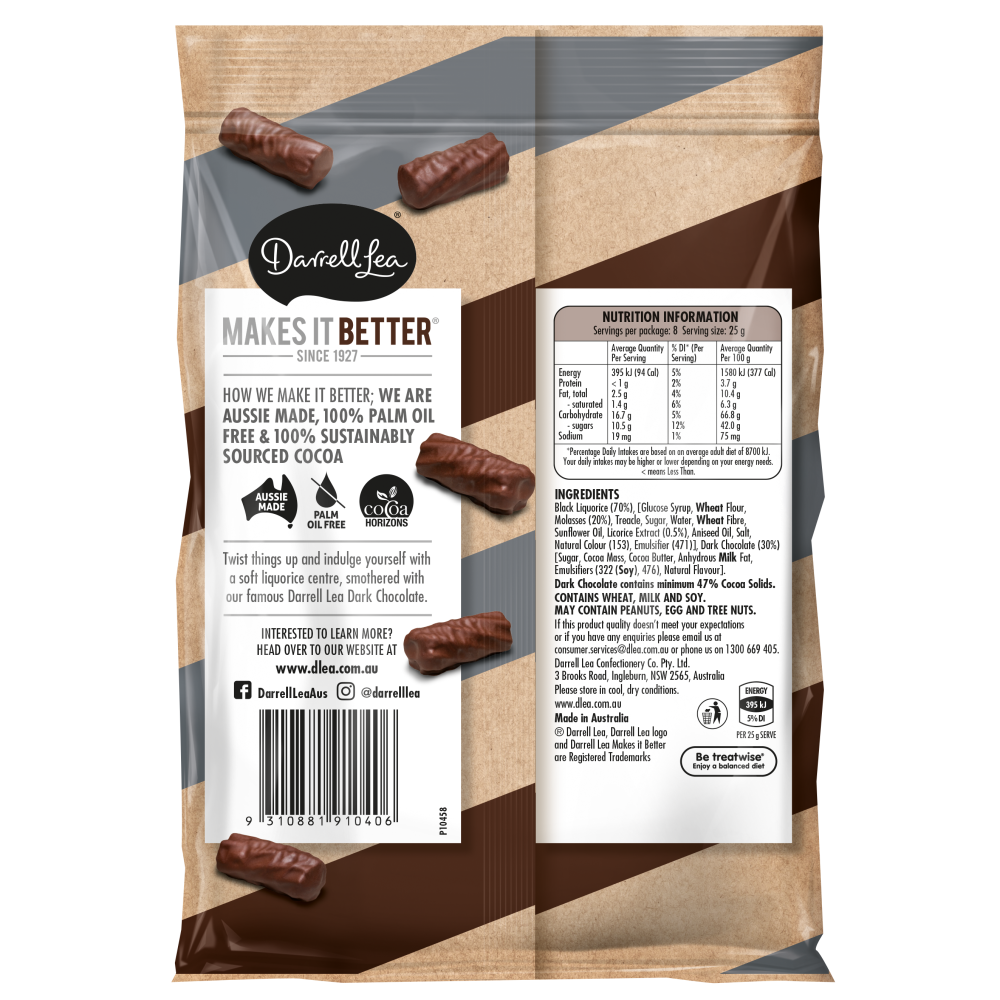 Twists Dark Chocolate Liquorice 200g Darrell Lea